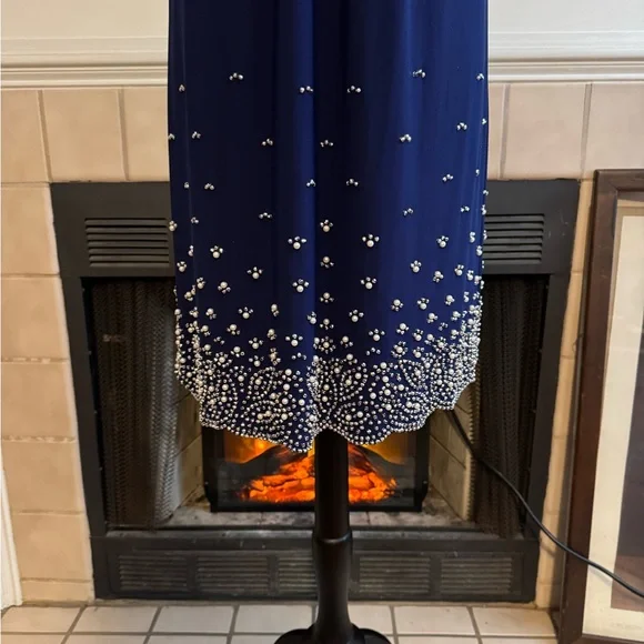 MSK Blue Midi Cocktail Dress w/ “Crystal” Accents - Picture 3 of 6